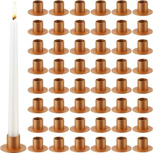 48 Pcs Taper Candle Holders Bulk for Wedding Pillar Candles Metal Taper Candlesticks Holders Centerpieces Short Candle Stick Dinner Decor for Party Anniversary Dinning Table Gift (48, Red Gold)