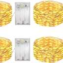 4 Pack Battery Operated Dewdrop Led Lights, Indoor Mini Fairy Lights With Timer Function, For Wedding Home Parties Christmas Holiday Decoration,6 Hours on/18 Hours Off ,30 Count LEDs,10 Feet (Yellow)