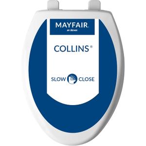 Mayfair Collins Slow Close Toilet Seat, Durable Plastic Seat with Extra Stability Bumpers and Secure Hinges, Made in USA, Elongated, White