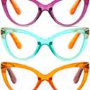 MMOWW Cat Eye Reading Glasses for Women Fashion Cute Blue Light Blocking Readers 3 Pack, Purple Orange/Green Orange/Orange Brown +3.25