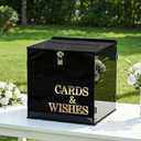 AerWo Black Wedding Card Box with Lock, Acrylic Gift Card Box for Party with 3D Letters, Large Wedding Card Boxes for Reception Elegant Wedding Memory Box Envelope Box for Graduation Birthday Decor