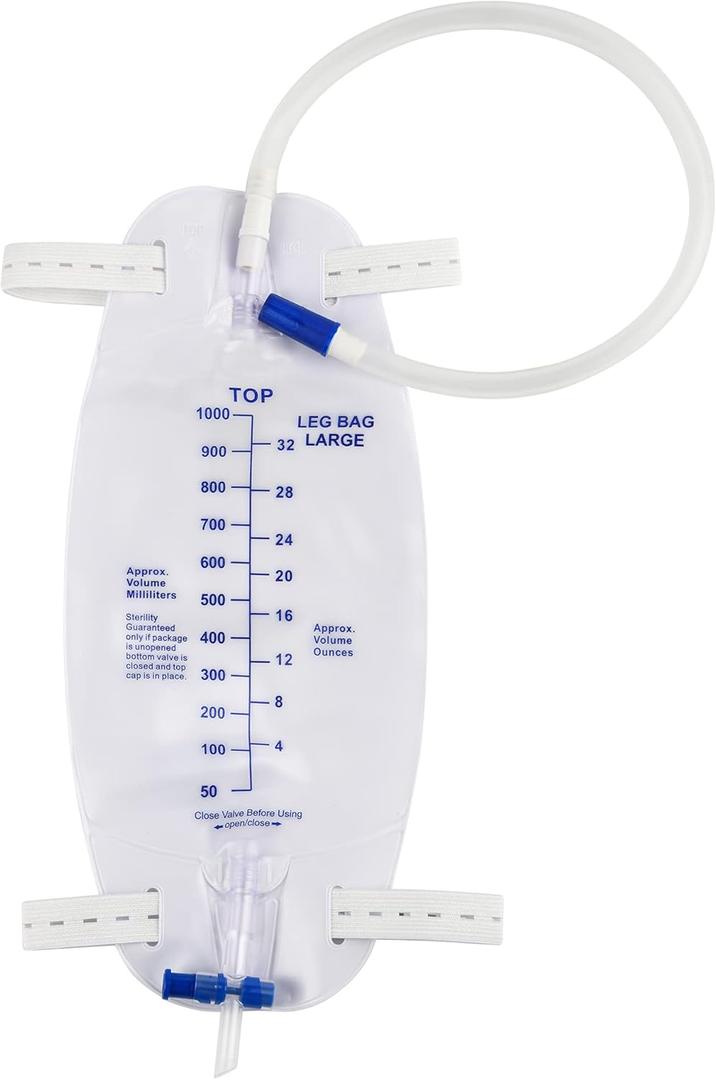 3 Pack Easy-Tap Catheter Leg Bag Urinary Drainage Bag, 1000ml, Anti-Reflux Valve, Cloth Straps, Easy Flip Drain 18 Tubing