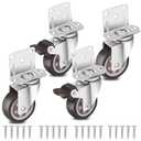 Nefish Side Mount Casters 2 Inch L-Shaped Small Rubber Caster Set of 4, Ball Bearing 360 Degree Plate Swivel Castors Wheel 600 LBS, Casters Wheels for Furniture, Baby Bed, Kitchen, Cabinet, Table