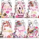 Equsion 12 Pcs Spa Party Favor Bags Drawstring Backpack Gift Bags for Girls Women Makeup Birthday Party Decorations Salon Baby Shower Spa Decorations, 12 x 10 Inch