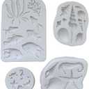AFINSEA 4PCS Marine Theme Fondant Silicone Mold Seaweed Sea Fish Crab Coral Conch Sea Shells Shape DIY Handmade Baking Tools, For Theme Cake Cookie Chocolate Candy Decoration Fondant Polymer Clay