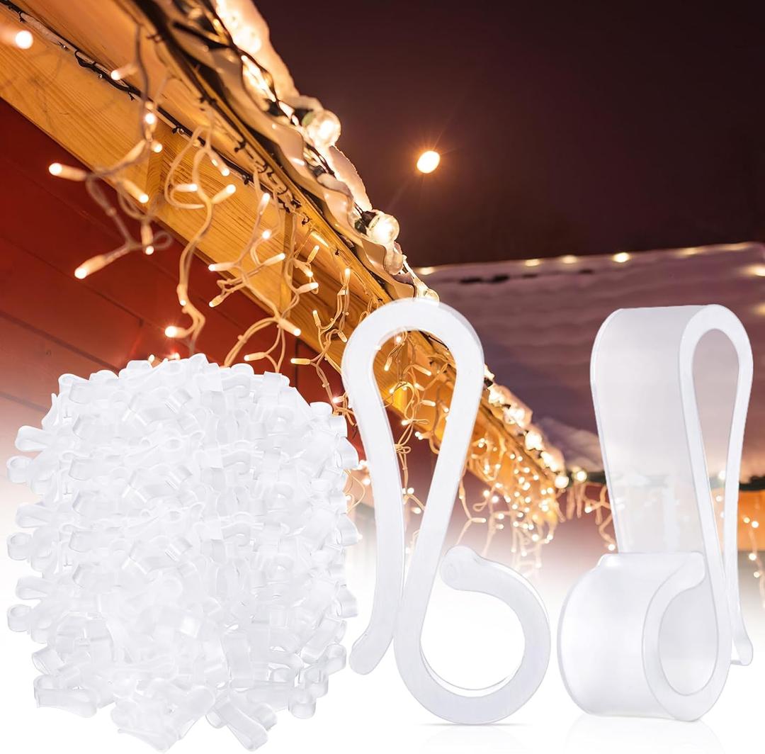 Namalu 200 Pcs Christmas Light Clips Gutter Clips for Hanging Outdoor Lights Plastic Weatherproof Gutter Hooks Hanging String Lamp Holder Mount to Shingles for Halloween Xmas Tree Decor (Clear)