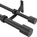 Matte Black Double Curtain Rods 36-72" (3-6ft), Decorative Window Double Rod with Cap Finials, Adjustable, Aluminum, High-Temperature Curing Coating