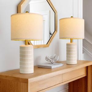 PoKat 20.75" Small Modern Ceramic Table Lamps Set of 2 for Bedroom, White Bedside Lamps for Night Stands, Farmhouse Desk Decor Gift Nightstand Table Lamps for Living Room End Table Beige, 20.75'' Small - Beige and White