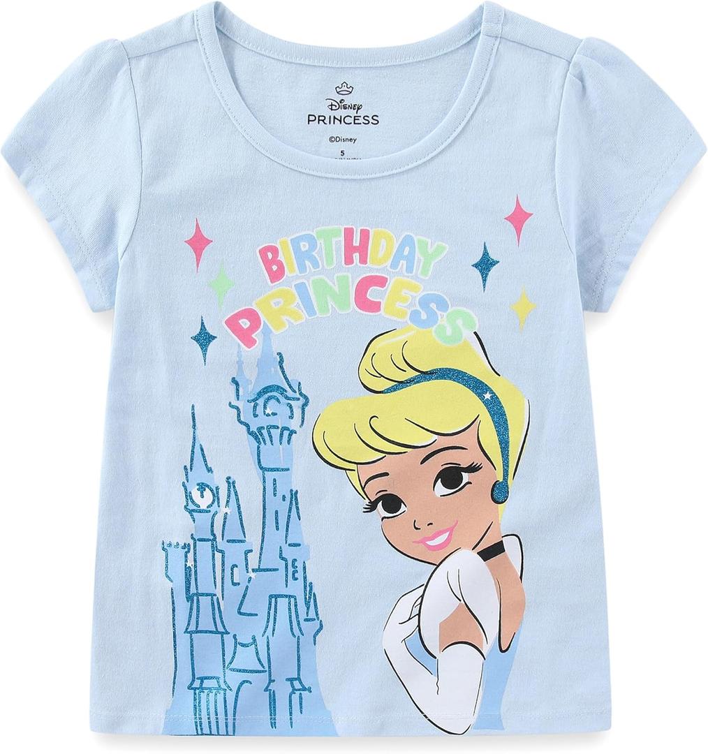 Disney Princess Lilo & Stitch Snow White Moana Minnie Mouse Birthday Girls Short Sleeve T-Shirt for Toddler and Big Kids (6X, Powder Blue)