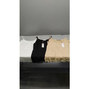 Amazon Essentials Women's Slim-Fit Knit V-Neck Layering Cami, Pack of 3 (XX-Large, Beige/Black//White)