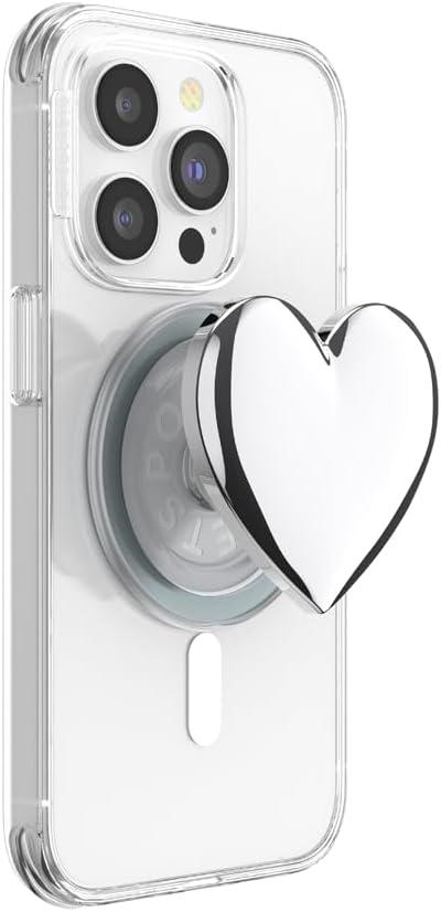 PopSockets Phone Grip for MagSafe, Magnetic Holder, Phone Stand, Silver - Heart of Silver (Silver PopOut)
