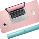 Double-Sided Leather PU Large Mouse pad, Computer Desk pad Non-Slip, Waterproof, Easy to Clean, Suitable for Office and Home Office Writing (Light Pink and Lake Blue, 31.515.7 Inches)