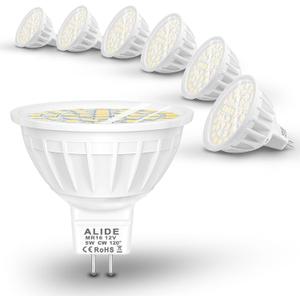 ALIDE MR16 Led Bulbs 5W,50W Halogen Equivalent,Wide Angle 120 Degree,GU5.3 Bi-Pin 5000K Daylight White,12V MR16 LED for Overhead Tracking Flood Recessed Accent Ceiling Landscape Lighting, 6 Pack