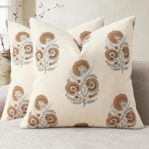 YCOLL Vintage Floral Print Pillow Covers 20x20 Set of 2 Patterned Accent Decorative Cushion Covers Modern Farmhouse Throw Pillow Covers for Sofa Couch Chair Bed Living Room Home Decor, Cognac Brown