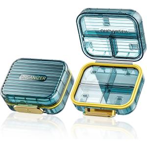 Small Pill Box, Travel Pill Case, Acedada Daily Pill Container for Purse Pocket, Moistureproof 7 Compartments Pill Holder, Stylish Portable Medicine Vitamin Organizer for Supplements Fish Oils, Blue