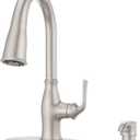 Pfister Rosslyn Kitchen Faucet with Pull Down Sprayer and Soap Dispenser, Single Handle, High Arc, NSF Certified, Spot Defense Stainless Steel Finish, F5297RSSRGS