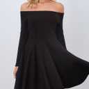 HYPERFIRE Women's Off The Shoulder Long Sleeve Short Dress A Line Pleated Mini Party Dresses (Black, S)