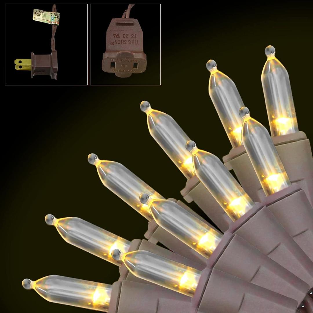 150-Count Warm White LED Mini Christmas String Lights, 50 Ft Brown Wire, UL Certified Connectable, Xmas Lights Outdoor or Indoor