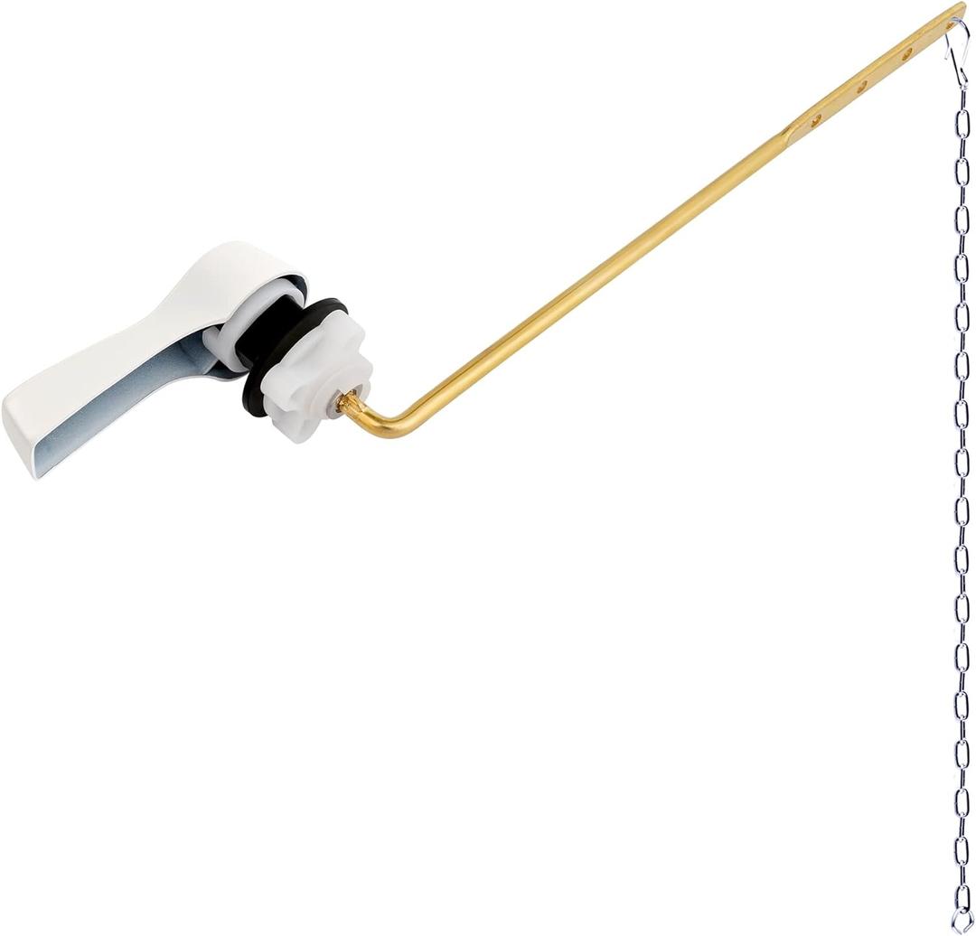 Hibbent Universal Metal Front Mount Toilet Handle Replacement Kit, Brass Toilet Flush Tank Lever with Stainless Steel Flapper Chains for Most Toilets, White Finish