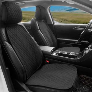 Linen Car Seat Covers Front Seat Covers, Breathable Cloth Fabric Car Seat Protector with Storage Pocket Anti-Slip Car Seat Protector Universal Fit for 98% Cars SUV Trucks (2Pack Black)
