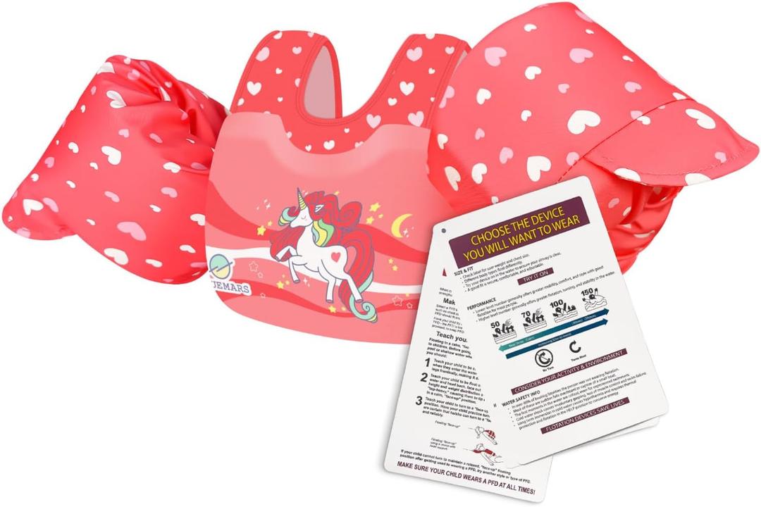 USCG Toddler Life Jacket Swim Vest for Age 1/2/3/4/5/6 Years Old, Coast Guard Approved Toddler Floaties for Pool Swimming,Boating, Kids Arm Water Wings for Children 30-50 lbs (Pink - Rainbow Unicorn)