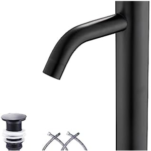 GGStudy Matte Black Bathroom Faucet Single-Handle 1 Hole Black Bathroom Vessel Sink Faucet Matching Pop Up Drain