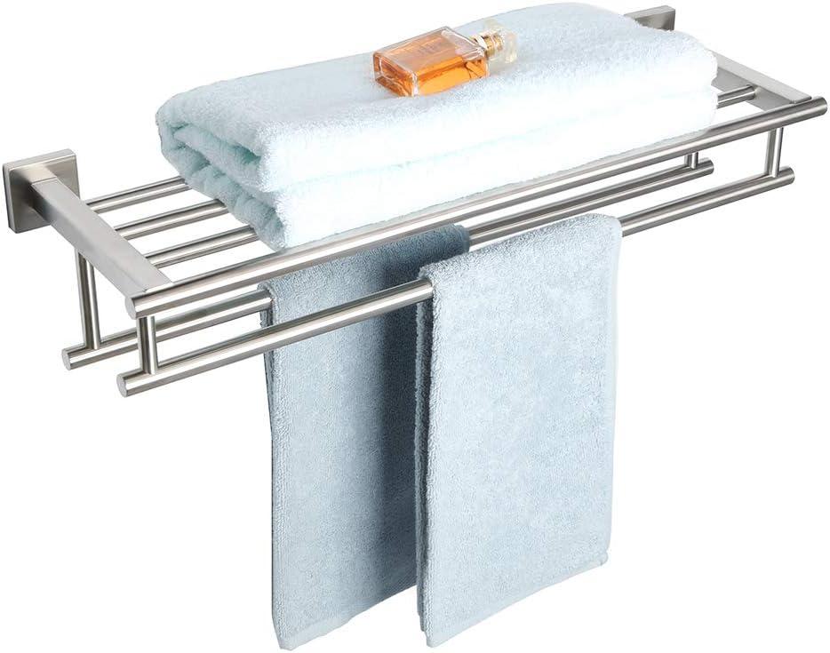 Alise Double Towel Rack for Bathroom, 24 Inch Bathroom Tower Holder Towel Shelf with Double Towel Bars Wall Mount, SUS304 Stainless Steel Towel Hanger Double Tower Bar for Bathroom Wall, Brushed Nickel