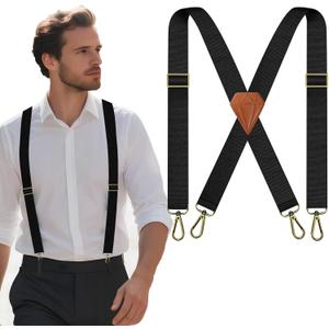 Suspenders for Men Heavy Duty Elastic, 1.5 Inches Mens Suspenders for Jeans, Adjustable Work X-Back for Dress Pants (Black)