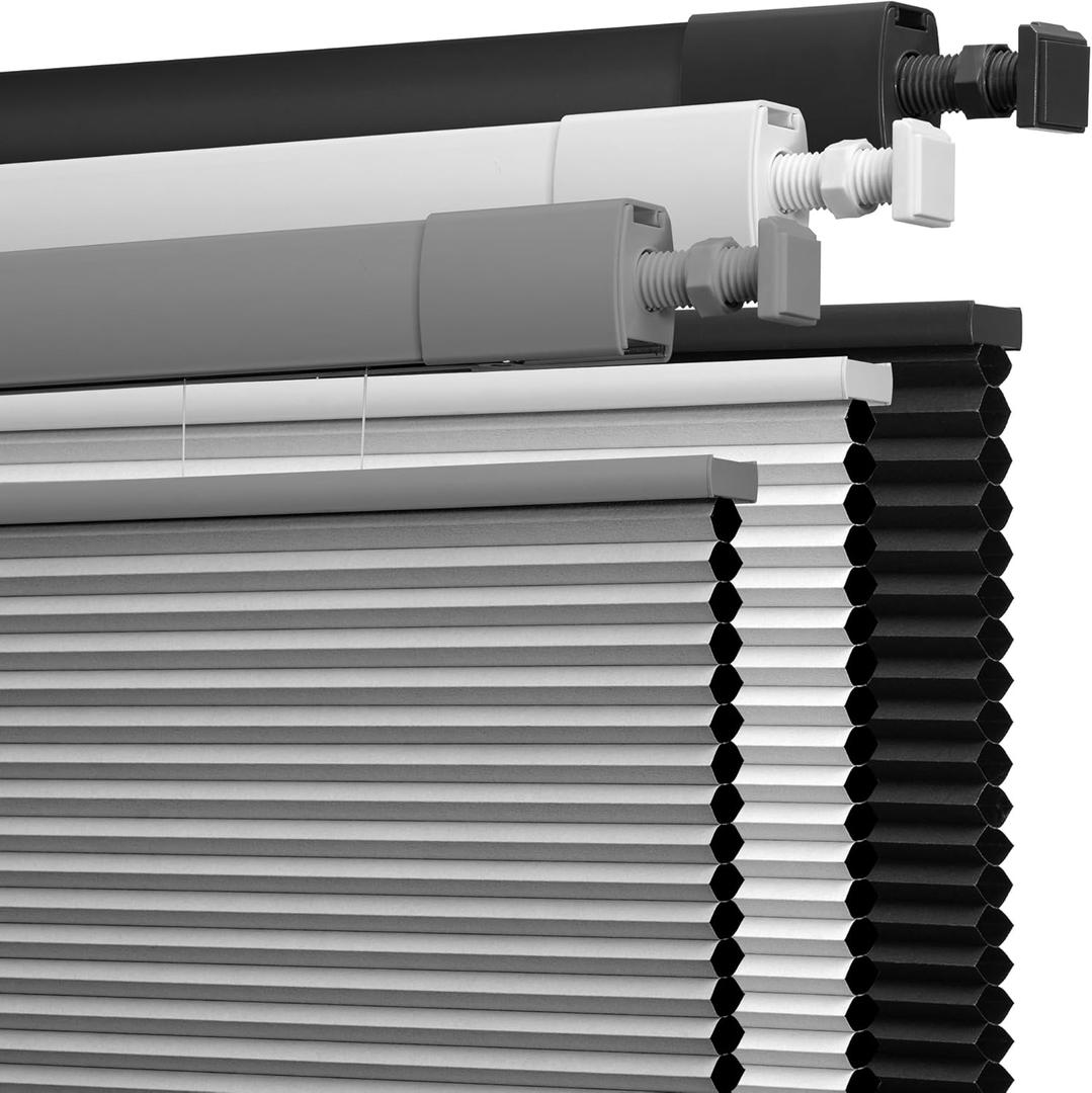 Boolegon No Drill No Tools Cellular Shades Top Down Bottom Up Honeycomb Blinds Blackout Cordless Window Blinds Easy to Install Cellular Shade for Windows,Blackout-Light Gray