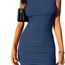MiiVoo Women's Sleeveless Summer Dress Side Ruched Stretchy Bodycon Party Club Mini Tank Dresses Large