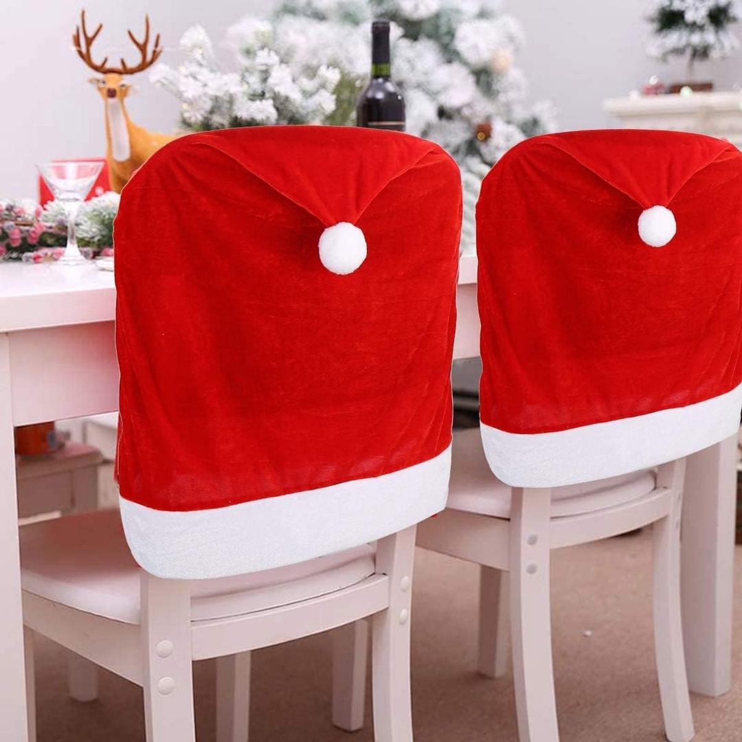 CCINEE 4pc Red Hat Dining Chair Slip Covers,Christmas Chair Back Covers Kitchen Chair Covers for Christmas Holiday Festival Decoration (60 50 cm)