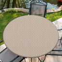 Round Outdoor Tablecloth Fits 42"-46" Round Table, 48Inch Elastic Edge Washable Polyester Table Cover for Party Picnic Camping Outdoor Indoor Decor (C-weave-1)