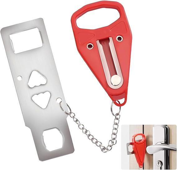 Portable Theft Door Lock for Home Security Travel Safety Lock for Hotels Easy Installation Material Red Handle Design Random Style