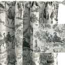 DriftAway 100% Blackout Toile Linen Curtains for Bedroom Double Layer Farmhouse French Country Vintage Printed Pattern Thermal Sound Lined Back Tab Living Room Drapes 84 inch Length 2 Panels Black