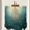 KISSFOX Jesus Fishing with Child OAK Wood Framed Wall Art Modern Christian Canvas Art Prints Inspirational Bible Pictures Wall Decor Sketch Faith Art Paintings Posters For Bedroom Living Room, 16"x20" Wood