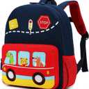 Car Dinosaur Kids Toddler Backpack for Boys and Girls Children Waterproof Preschool Bag, Red Music Party 