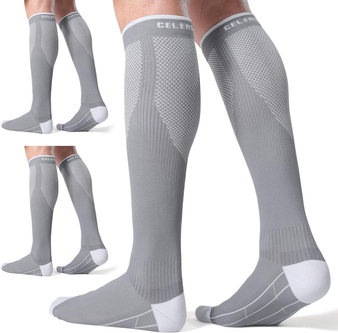 CelerSport 3 Pairs Compression Socks for Men and Women 20-30 mmHg Running Support Socks (XX-Large, Grey (3 Pack))