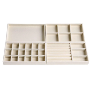 Velvet Jewelry Organizer for Drawer, Stackable Jewelry Storage Trays in Dresser, Small Drawer Inserts Display Case for Rings Stud Necklaces Accessories, Set of 4