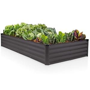 Plant & Plot Galvanized Raised Garden Beds Outdoor / / 6×3×1 ft Planter Raised Beds for Gardening, Vegetables, Flowers / / Large Metal Garden Box / / Patented Tool-Free Design (Dark Gray)