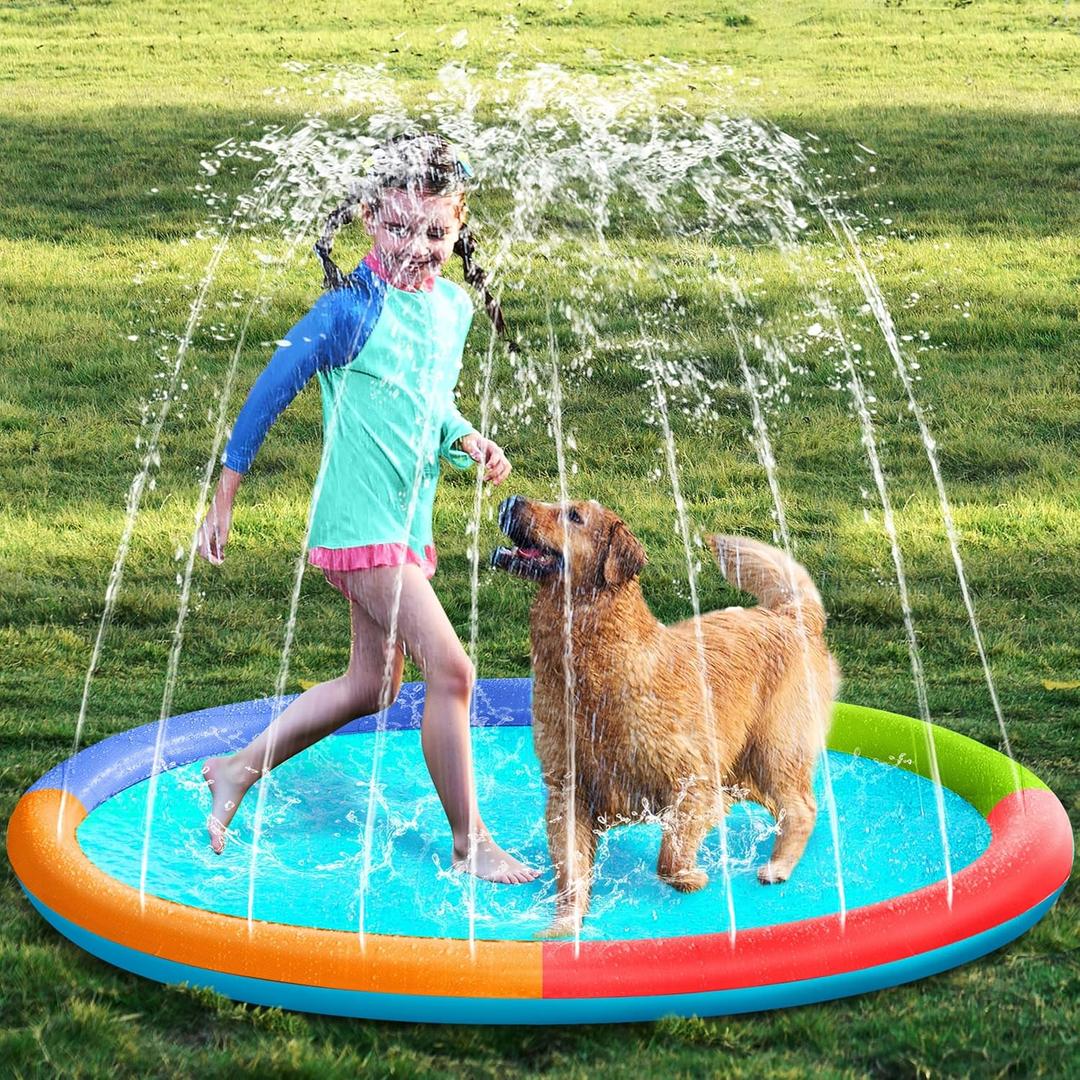 SLOOSH 60" Non-Slip Splash Pad Sprinkler - Outdoor Water Play Toys Backyard Fountain Mat for Toddlers Kids Dogs, Thickened Sprinkler Outside Pool Party Durable for Girls Boys Pets (60in, Multicolor)