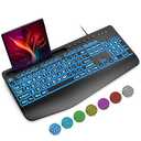SABLUTE K21 Pro Large Print Backlit Keyboard, Wired USB Computer Keyboards with 7-Colors Backlight, Wrist Rest, Phone Holder, Oversized Letter Keys Easy to See and Type for Laptop, PC, Windows, Black