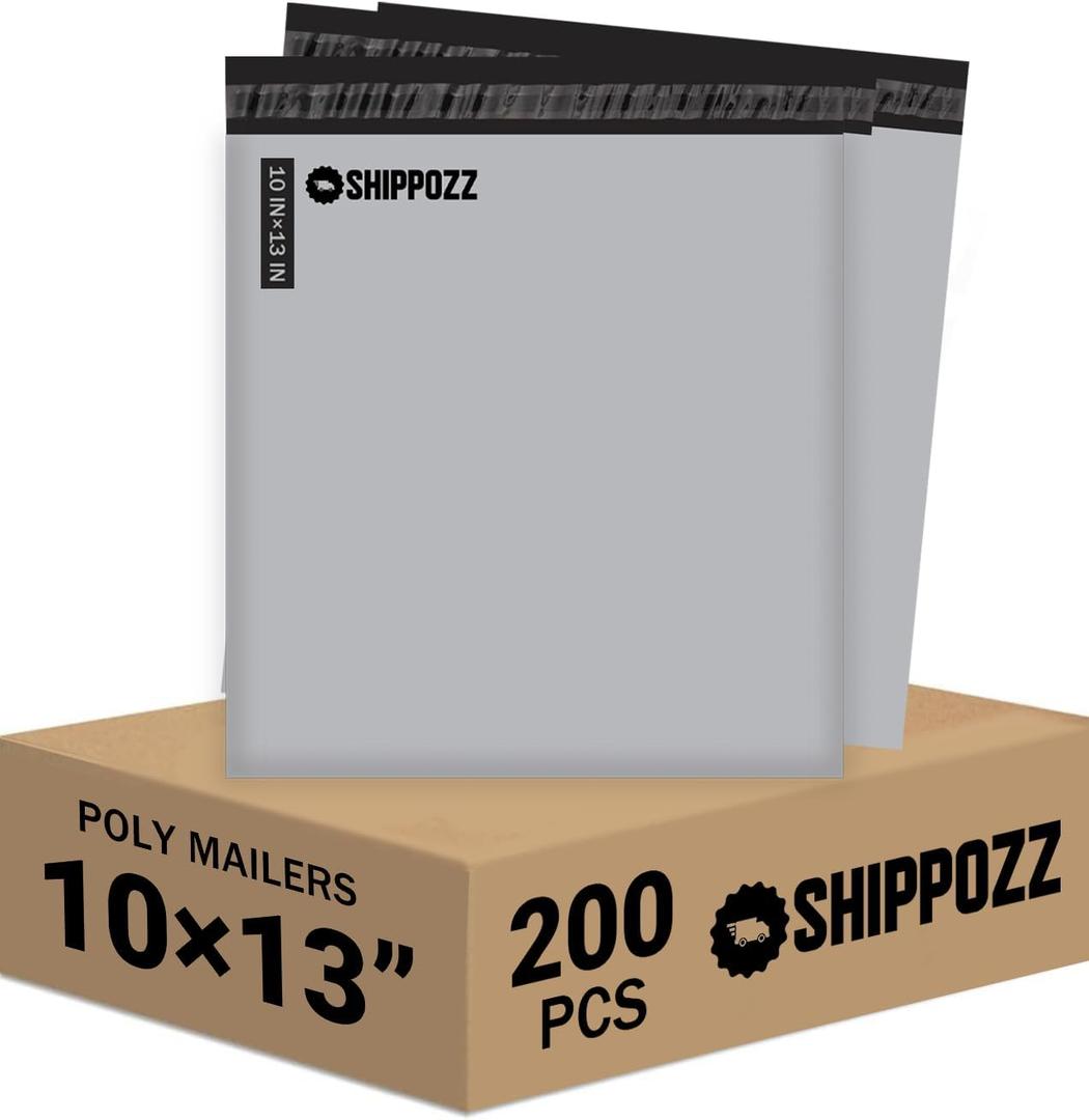 Shippozz 10x13 Poly Mailers 200 Pack, Durable Waterproof Polymailers for Shipping Clothes, Self Seal Mailing Bags for Small Business Packaging Supplies, Mailing Envelopes for Books, and Accessories