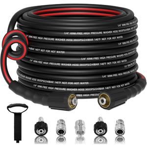 Flexible 1/4" Pressure Washer Hose 50FT,3600PSI Kink Resistant Power Washer Replacement Hose with Leak-Free M22-14mm&3/8" Quick Connect Kit,Used for Extension