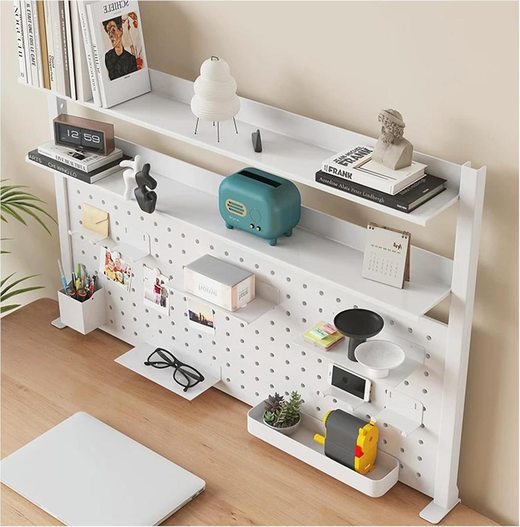 Clamp on Desk Organizer Shelf, Desk Extender with Pegboard, Gaming/Computer Desk Accessories with Shelf, Privacy Panel for Office, Clamp-on Desktop Shelving Syste (White, 31.5in/80cm)