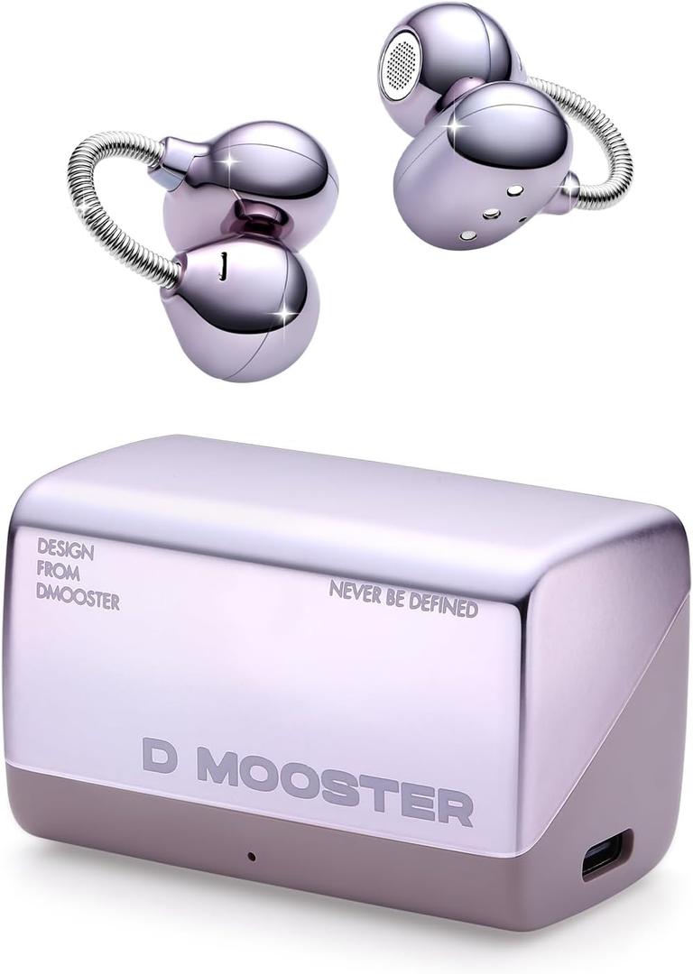 D95 Open Ear Headphones - Memory Spring Free Clip on Wireless Bluetooth Earbuds,HiFi Sound,Bluetooth 6.0,Secure 4.5g Lightweight & IPX6 Waterproof for Work,Travel & Daily Use (Pink)