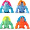 Weird Hair Gorilla Stretchy Toys  4PCS Funny Squishy Gorilla Set for Kids & Adults, Stress Relief Stretchy with Silky Hair, Bright Colors & Soft Quartz Sand, Fidget Monkey Toy Gift for Boys Girls