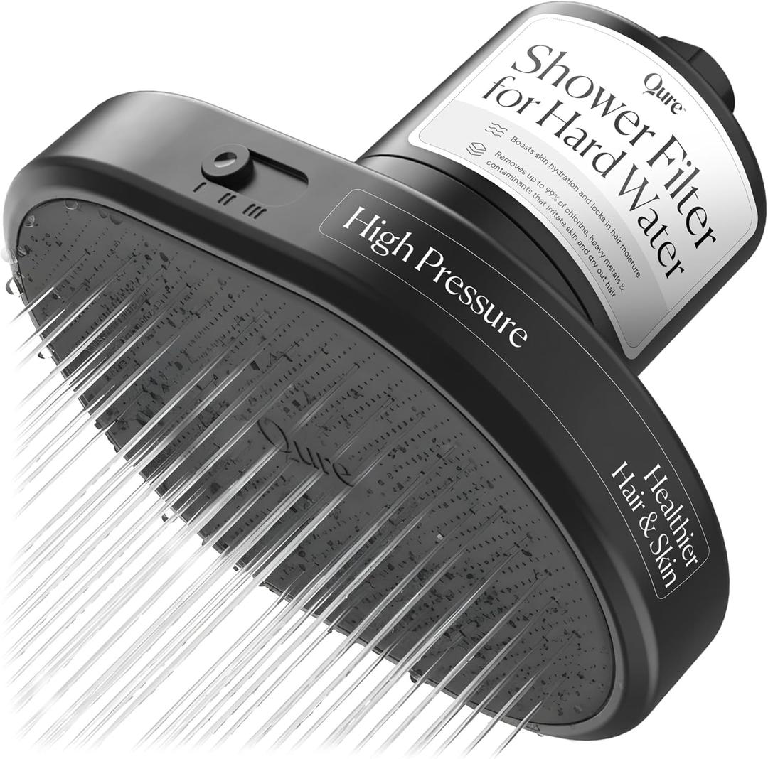 Qure Shower Filter Head for Hard Water, healthier Hair, Skin & Nails, Reduces 99% Chlorine, High Pressure Showerhead, Improve your Beauty and Skincare Routine, Dermatologist-approved - Black