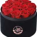 Dekun12 Pieces Forever Flowers Gift Box - Preserved Roses Eternal Roses that Last 1-3 Years Preserved Flowers for Her Valentine's Day Christmas (12 Roses) (Black Box & Red Roses)