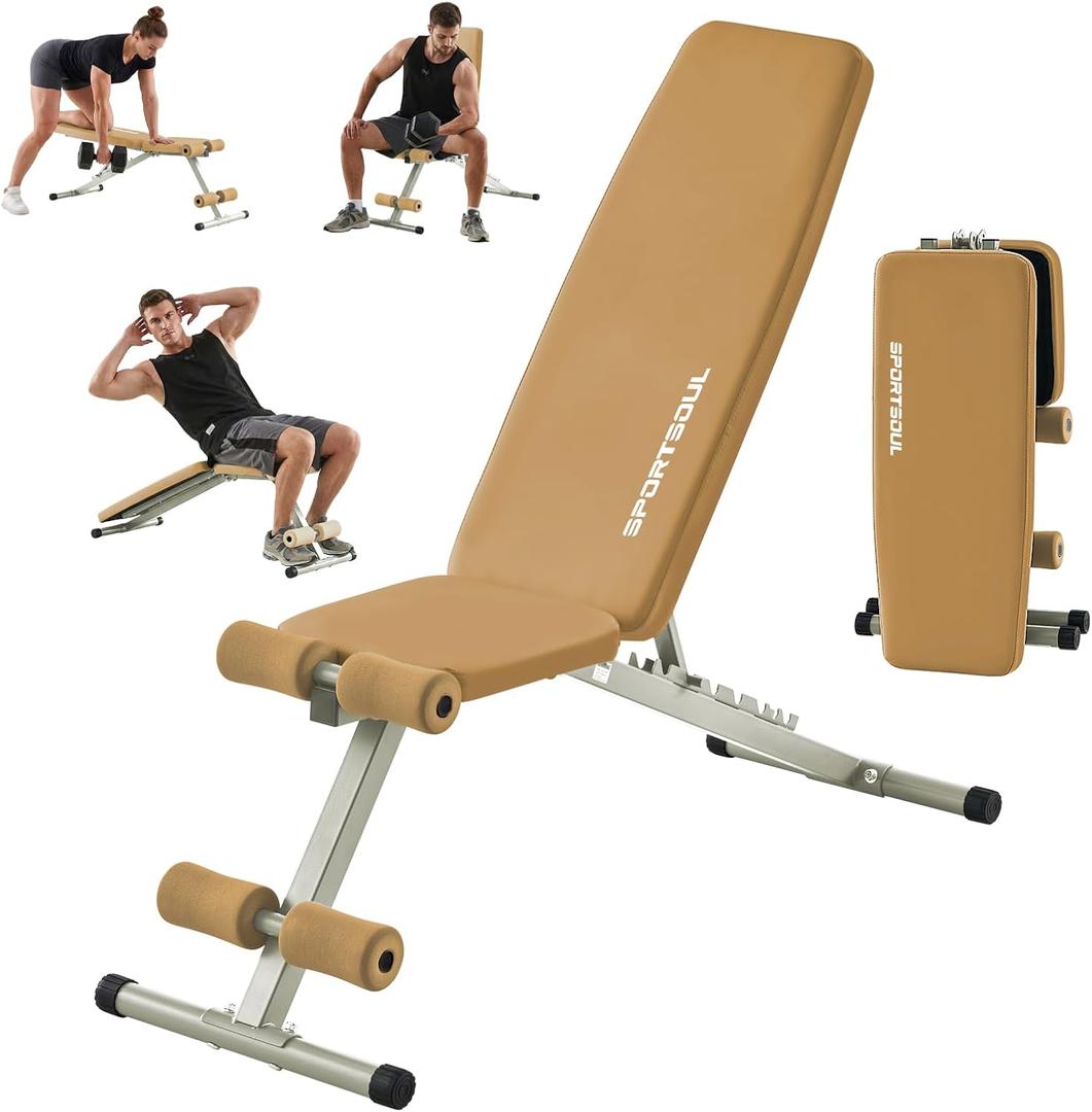 SPORTSOUL 880LB Weight Bench, 8-Position Backrest Adjustable Workout Bench, 31.5 x 16.9 x 7.9 in
