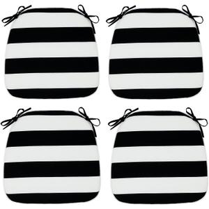 Magpie Fabrics Outdoor/Indoor 17"x16"x2" Chair Cushions with Ties Set of 4, Waterproof All Weather U-Shape Seat Pads Decoration for Patio Garden Furniture Home Office (Black White)